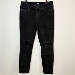 PAIGE Margot Ankle Black Distressed Skinny Jeans Stretch Denim Size 30